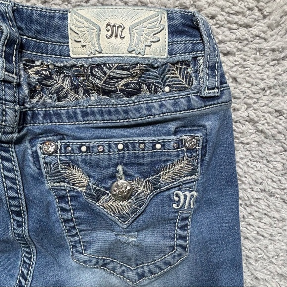 Miss Me Jeans Womens 27 Mid Rise Skinny Regular Wash Embroidered Gems Big Stitch - Picture 5 of 6